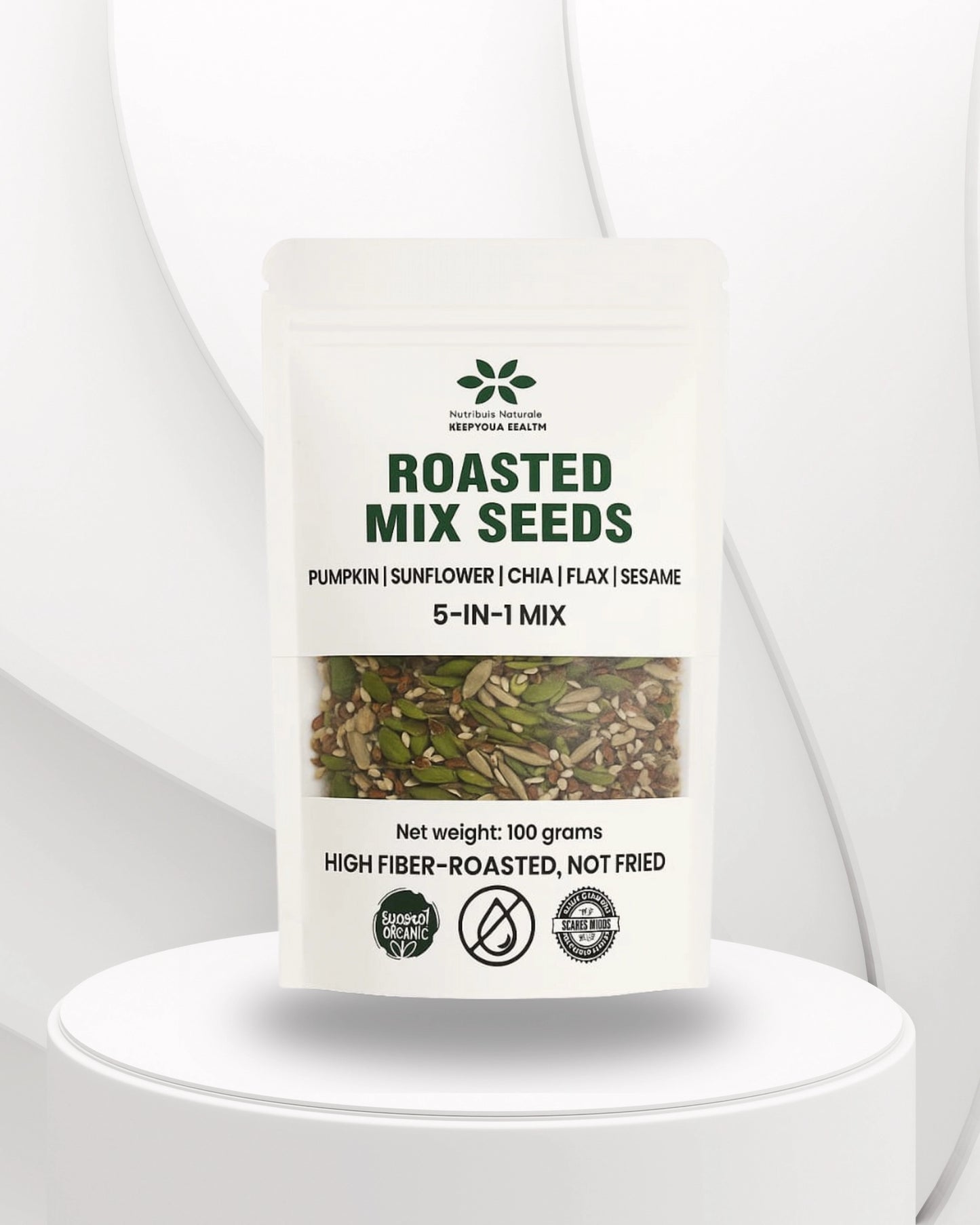 Roasted mix seeds packaging on a white background