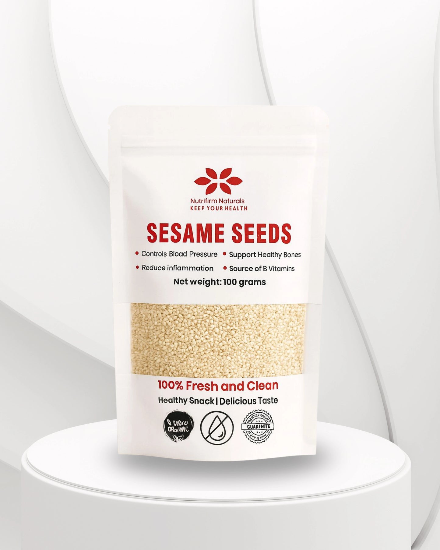 Bag of Nutrifirm Naturals Sesame Seeds on a white background