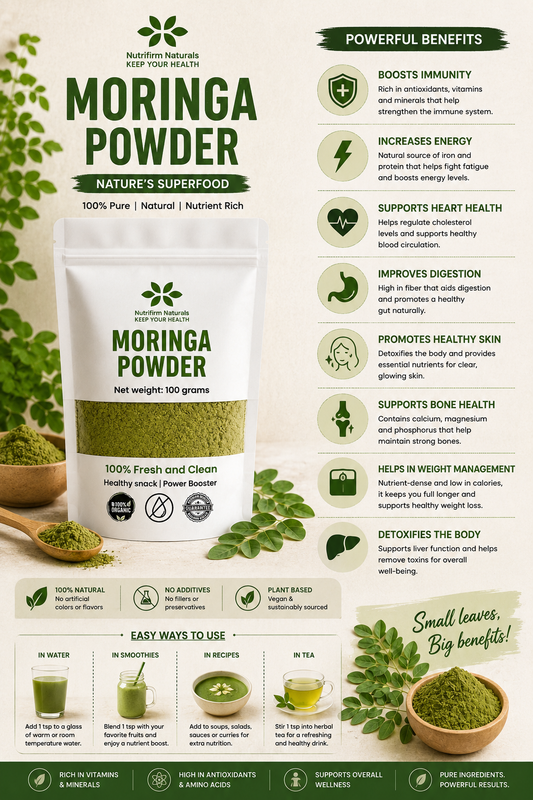 Nutrifirm Naturals Organic Moringa Powder 100g – Premium Sohanjna Leaf Powder