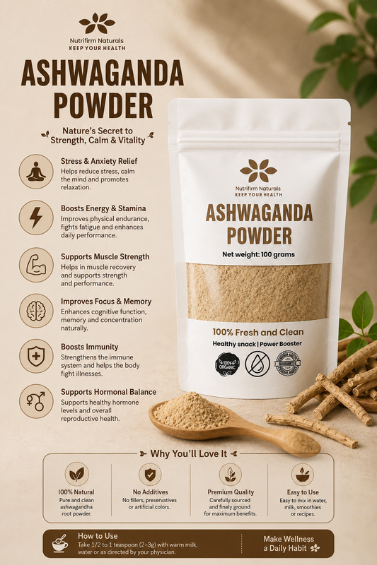 Nutrifirm Naturals Ashwagandha Powder 100g – Premium Herbal Powder for Stress Support, Better Sleep & Daily Wellness | 100% Pure