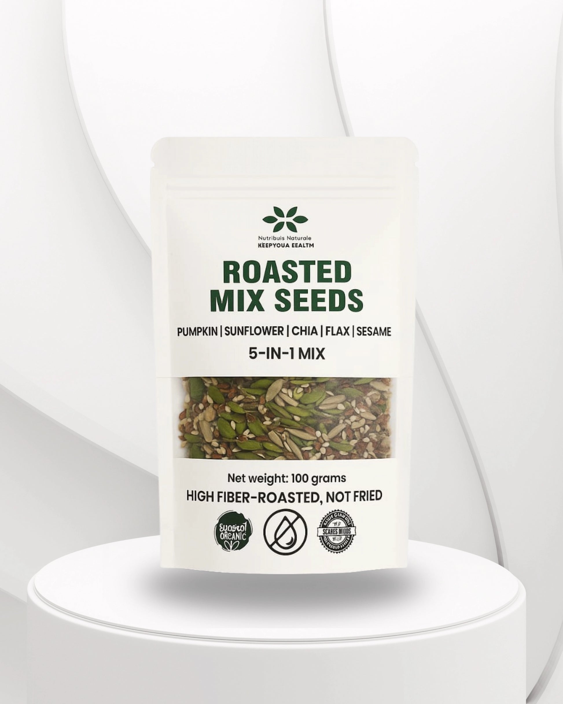 Roasted mix seeds packaging on a white background
