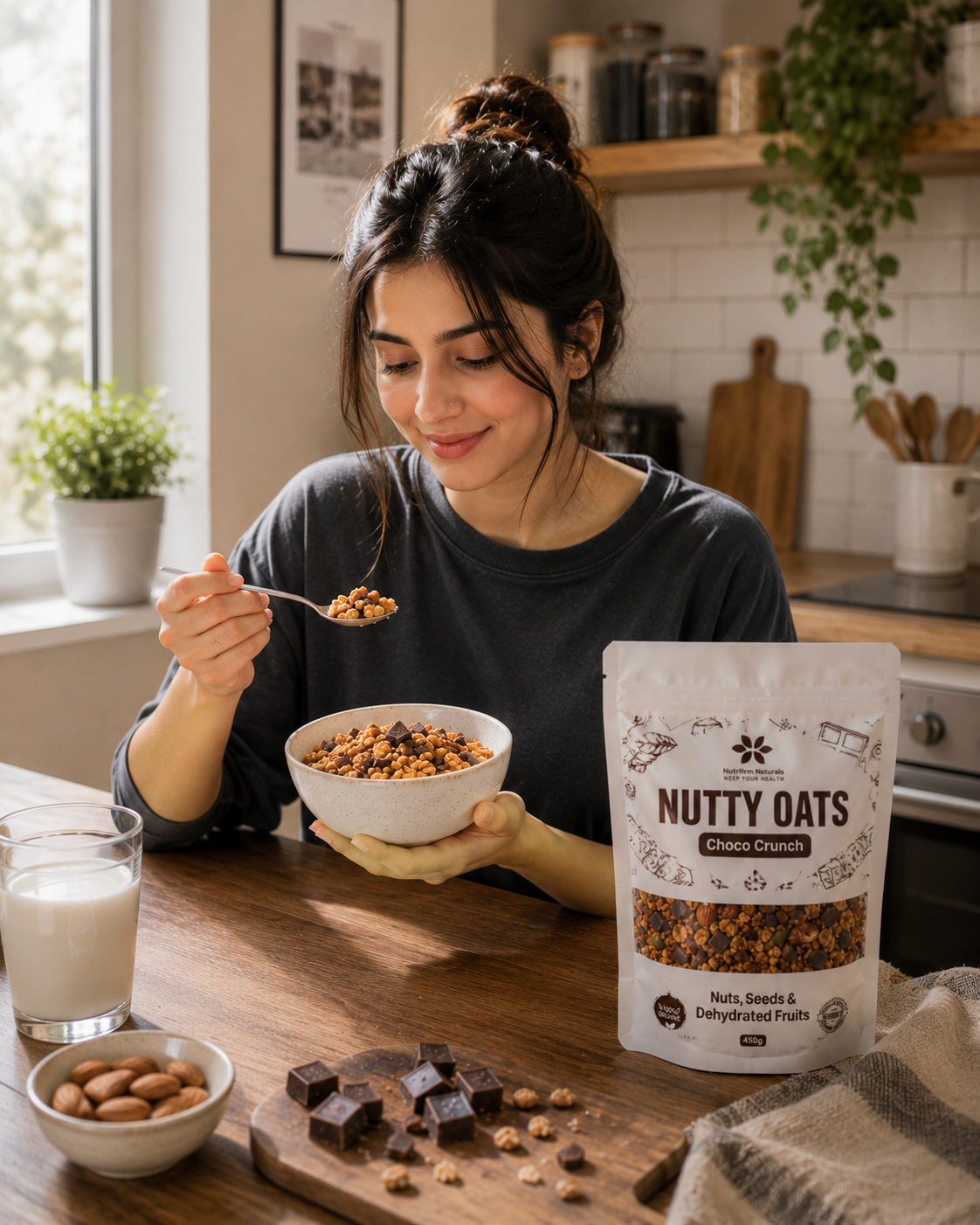 Nutrifirm Naturals Nutty Oats Choco Crunch – Healthy Breakfast Oats, Nuts, Seeds & Dark Chocolate | High Fiber
