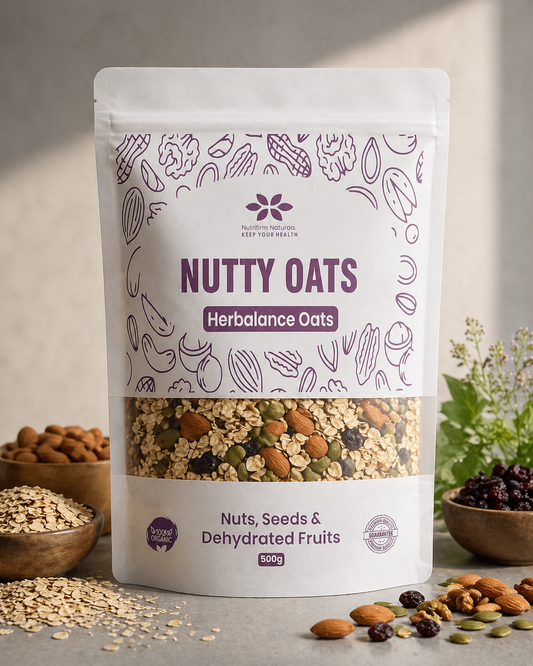 Nutrifirm Naturals Nutty Oats - Herbalance | Women's Special | Oats, Nuts and Dehydrated Fruits With FREE 100g Chia Seeds Pack