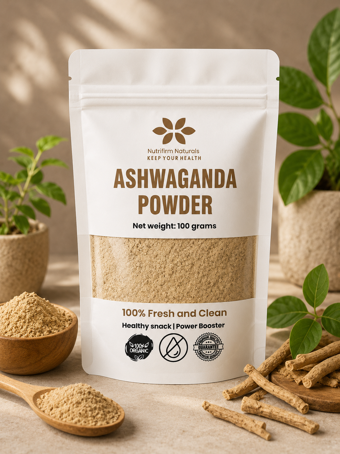 Nutrifirm Naturals Ashwagandha Powder 100g – Premium Herbal Powder for Stress Support, Better Sleep & Daily Wellness | 100% Pure