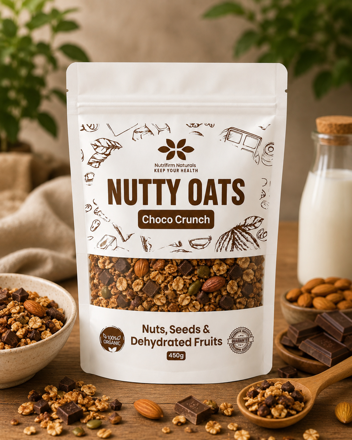 Nutrifirm Naturals Nutty Oats Choco Crunch – Healthy Breakfast Oats, Nuts, Seeds & Dark Chocolate | High Fiber