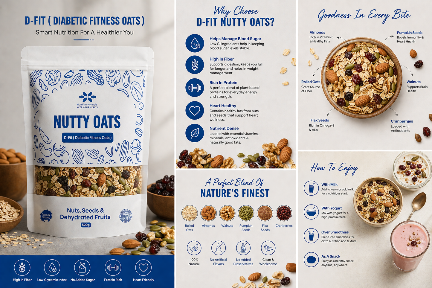 Nutrifirm Naturals D-Fit |  Diabetics Fitness Oats - Nuts and Seeds
