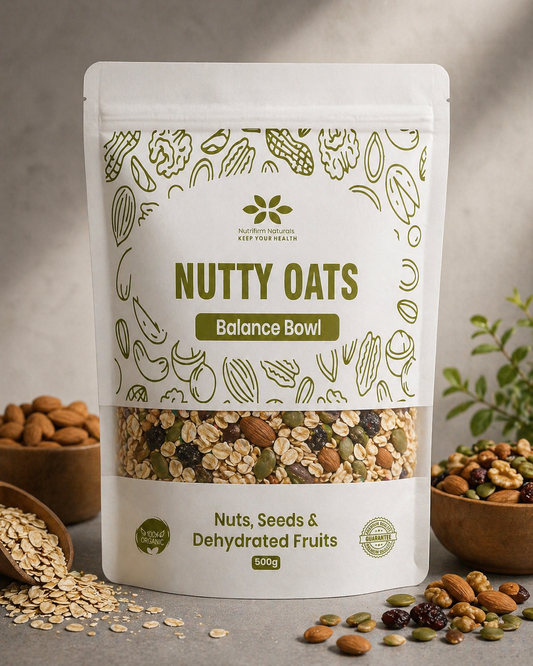 Nutrifirm Naturals Nutty Oats -  Balance Bowl With Nuts Seeds and Dehydrated Fruits - FREE 100g Chia Seeds Pack