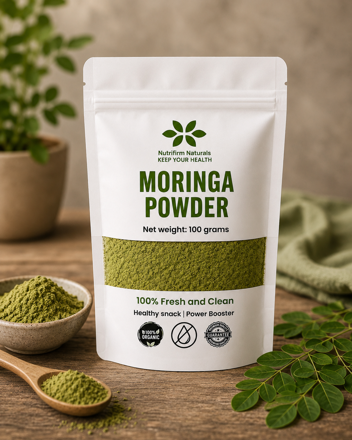 Nutrifirm Naturals Organic Moringa Powder 100g – Premium Sohanjna Leaf Powder