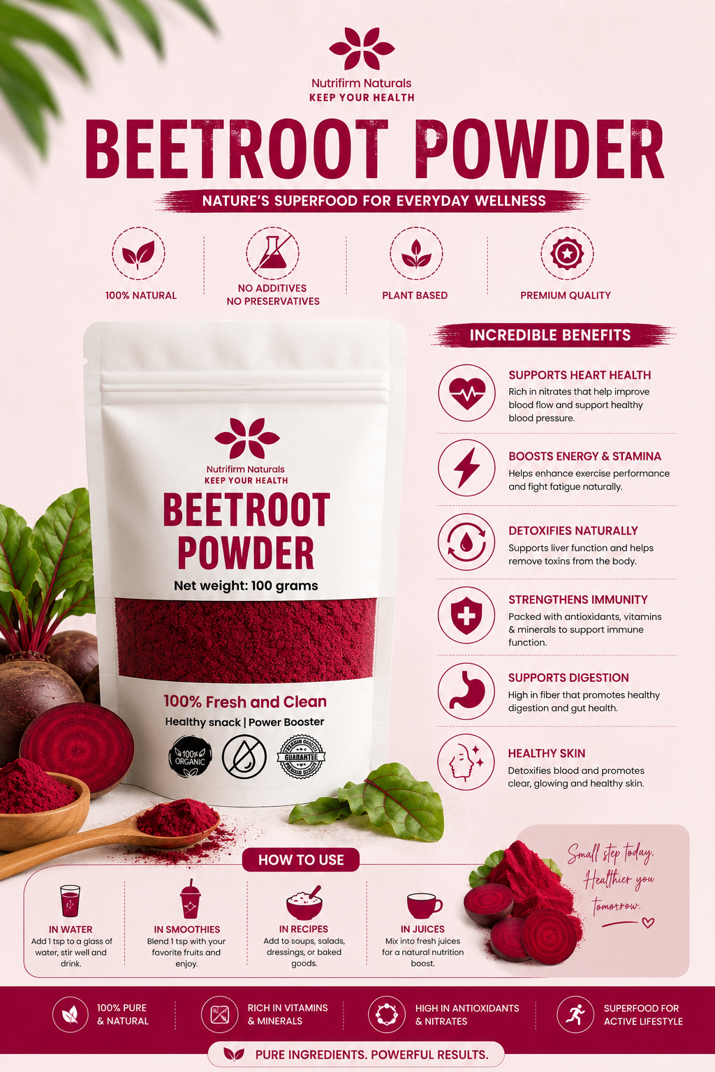 Nutrifirm Naturals Organic Beetroot Powder 100g – 100% Pure & Natural