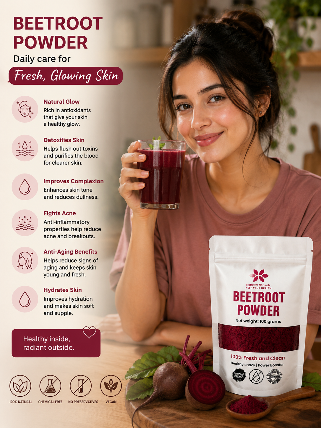 Nutrifirm Naturals Organic Beetroot Powder 100g – 100% Pure & Natural